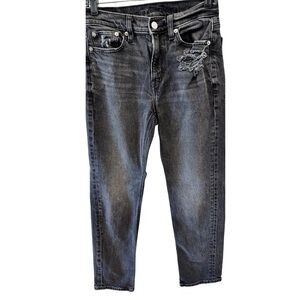 American Eagle Outfitters Black Distressed Straight Leg Jeans Size 0